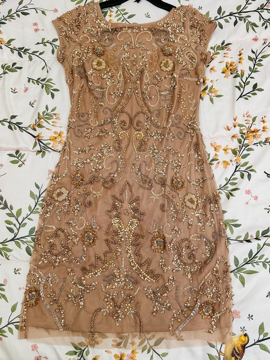 Aidan Mattox Dresses & Skirts - Aiden Mattox Embellished Nude Beaded Cap-Sleeve cocktail/formal Dress